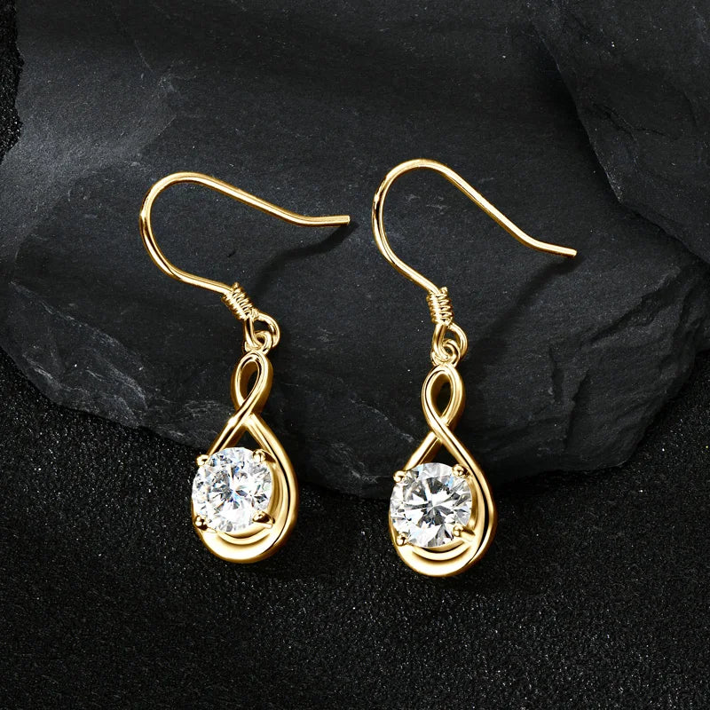 925 Sterling Silver 6.5mm 1.0 Carat Moissanite Drop Dangle Earrings Infinity Hook Wedding Jewelry Women's Christmas Gift