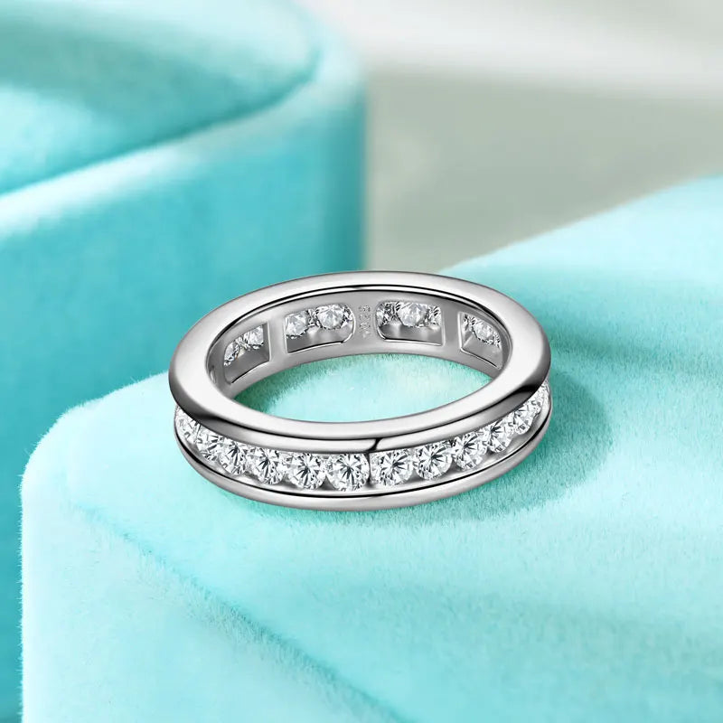 100% 925 Sliver 2.5mm D Moissanite Full Eternity Ring for Women 2025 Trendy Finger Jewelry Wedding Engagement Rings Band