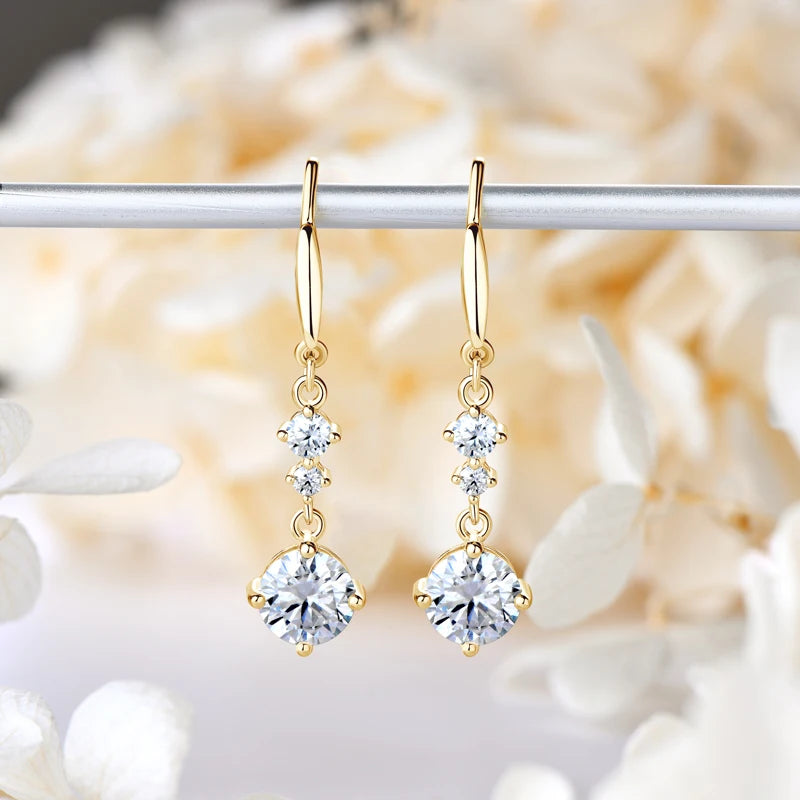 New D1.13CT Moissanite Drop Earrings Silver 925 Gold Plated Wedding Hook Earrings for Women Jewelry with GRA Certificate