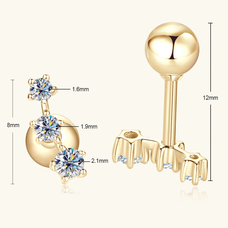 Real Gold 10k D-E Moissanite Stud Earrings Yellow Gold 5-stone Mini Earrings GRA Certified Wedding Engagement Jewelry for Women