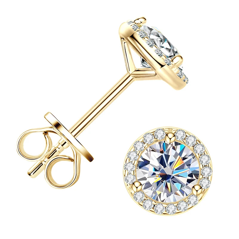 Classic 2CT 1CT 0.5CT D Moissanite Round Stud Earrings for Women Men 925 Silver 3 Claw Sparking Lab Diamond Certified Fine Jewel