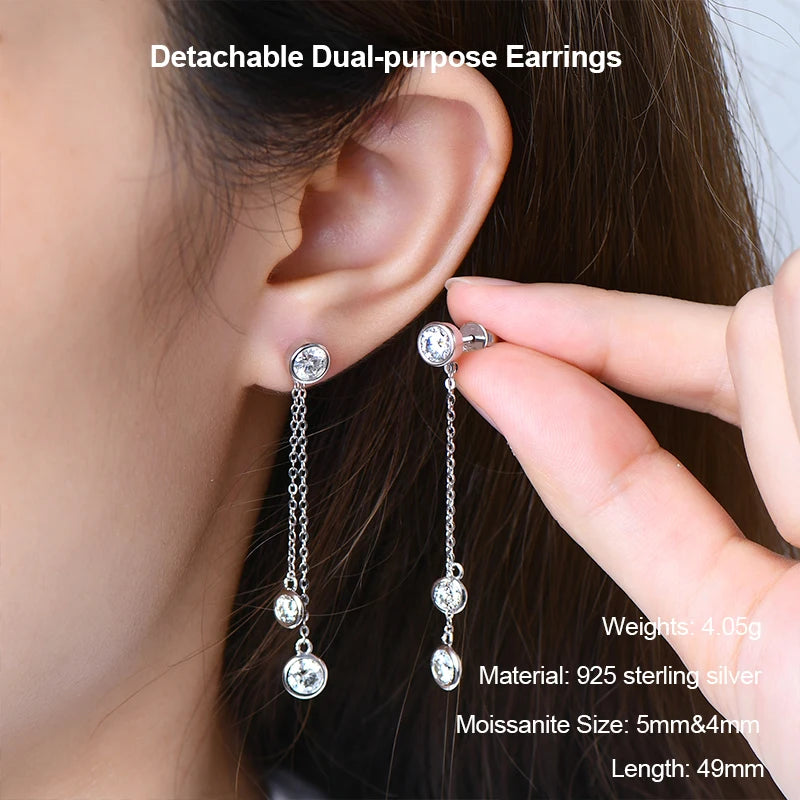 Long Tassel Star Moissanite Pendant Earrings for Women S925 Silver Chain Dangle Drop Earrings Studs GRA Certified Jewelry