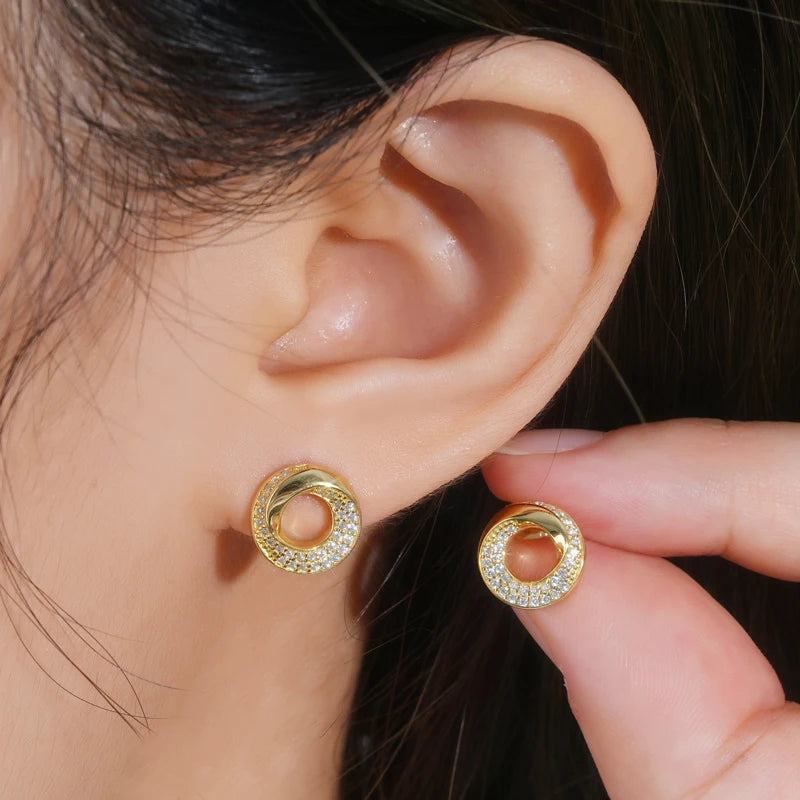 Doughnut Circle D Color Moissanite Stud Earrings for Women Men Real 925 Silver Piercing Ear Jewelry with GRA Certificate
