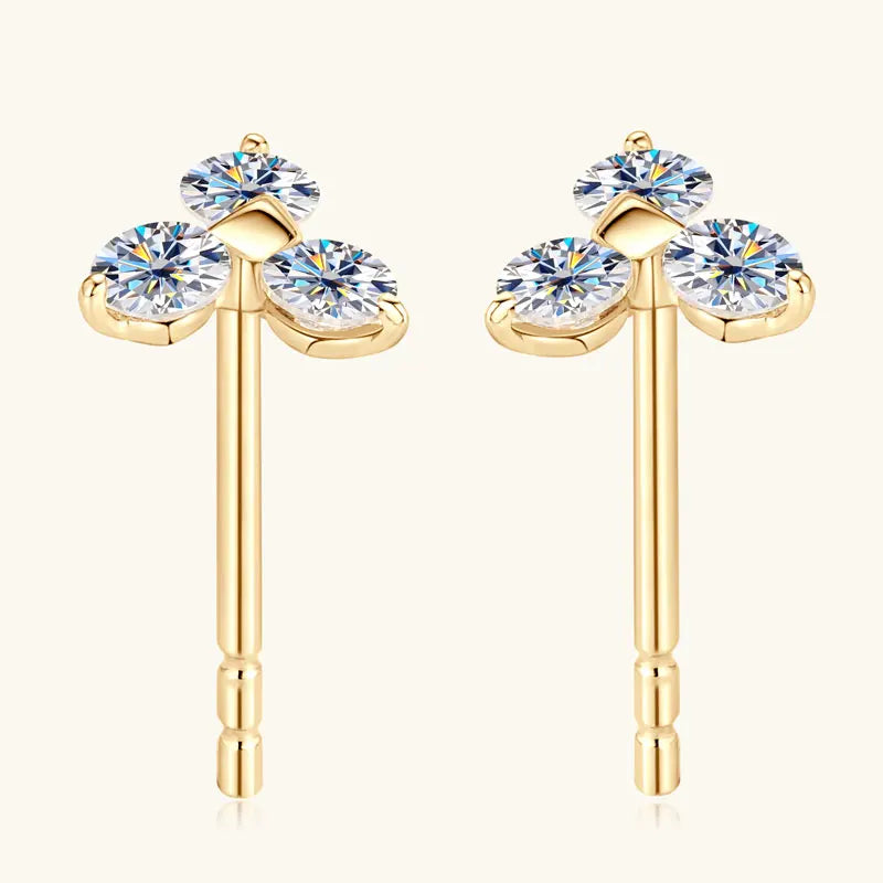 10K Solid Gold Moissanite Studs Earrings 3-Stones Mini Piercing Earrings for Women Wedding GRA Certified Fine Gold Jewelry Gifts