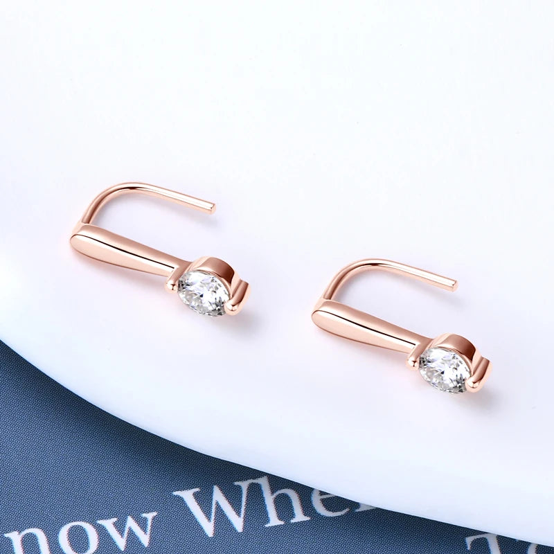 Simple Korean Moissanite Drop Hook Earring U Shape Piercing Earrings Hypoallergenic Silver 925 for Women Fine Jewelry Gift