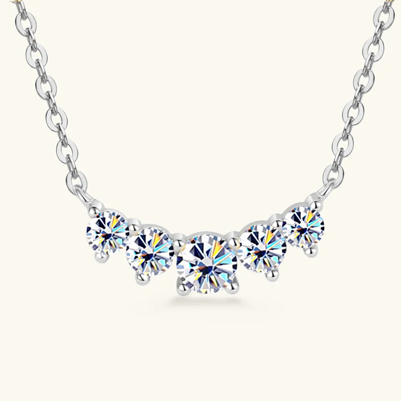 D0.17CT Moissanite 7 Stones Pendant Necklace for Women 18k Gold Plated 925 Silver Adjustable Chain Fine Jewelry Gifts S925