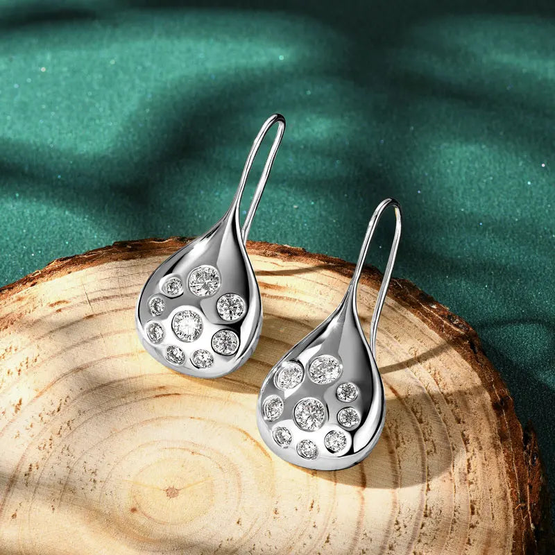 1.6cttw Moissanite Dangle Hook Earrings 925 Silver for Women 2024 Trendy Large Teardrop Earrings Texture Jewelry Gift GRA