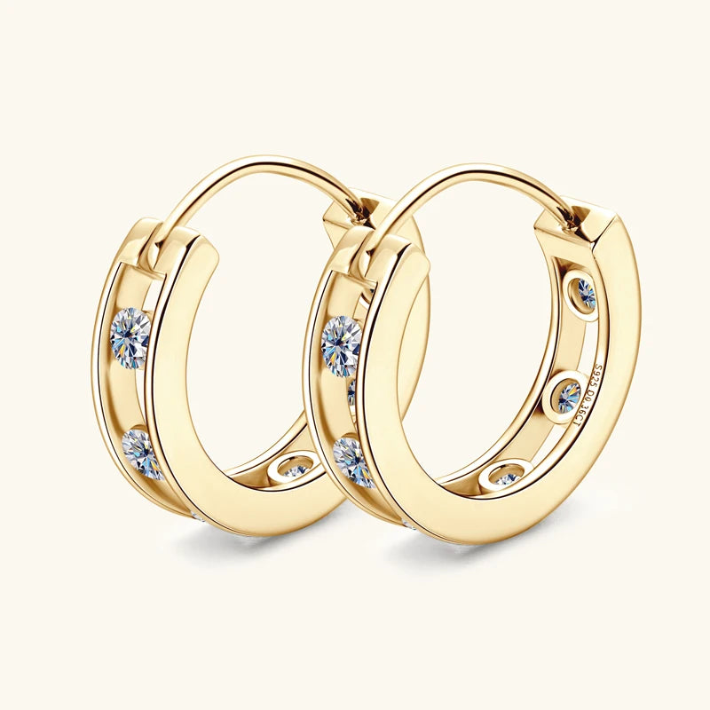 2024 New In 18K Gold Plated 0.72CTW. 2.5mm Moissanite Hoop Huggie Earrings for Women 925 Silver Jewelry with Certificate Gift