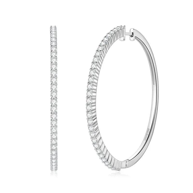 2mm Moissanite Hoop Earrings for Women 925 Silver 40mm Large Big Hoops Piercing Earrings Fashion Fine Jewelry Party Gifts