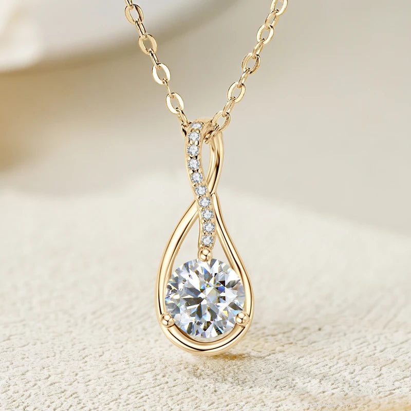 100% 925 Silver 1CT 2CT D Color Real Moissanite Drop Necklace Women Infinity Pendant Necklace Sparking Jewelry Charm Choker Gift