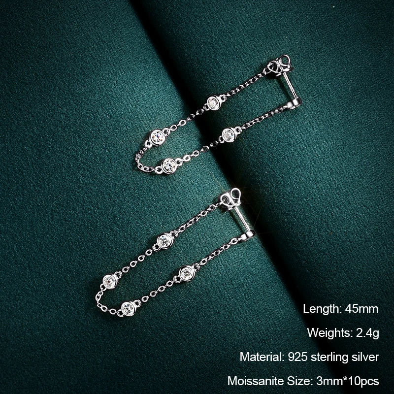 Long Tassel Star Moissanite Pendant Earrings for Women S925 Silver Chain Dangle Drop Earrings Studs GRA Certified Jewelry