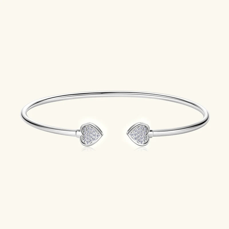 Love Heart Moissanite Cuff Bangle 925 Silver for Women Certified Simple Charm Open Bracelet Jewelry 18k Gold Plated Gifts