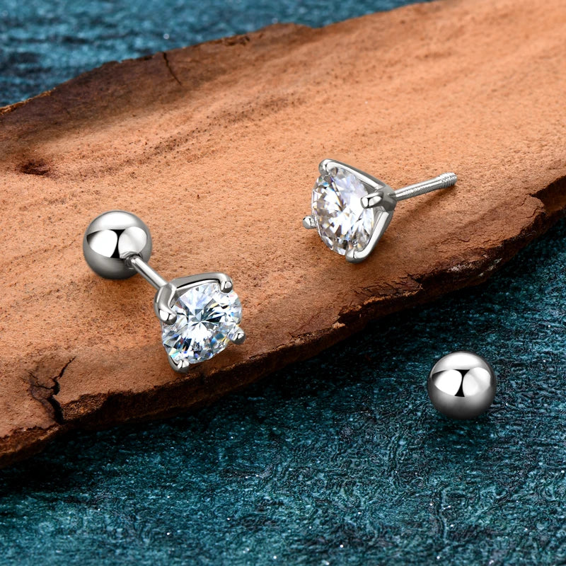 2.0ctw D Color Moissanite Earrings Studs Original 925 Silver Earrings Ball Screw Back Jewelry for Women Men 6.5mm 1 Carat
