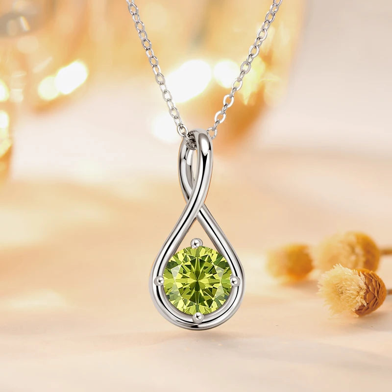 Colorful 12 Birthstone Pendant Infinity Necklace for Women 925 Silver 8mm Round Moissanite Zirconia Pearl Jewelry Birthday Gift