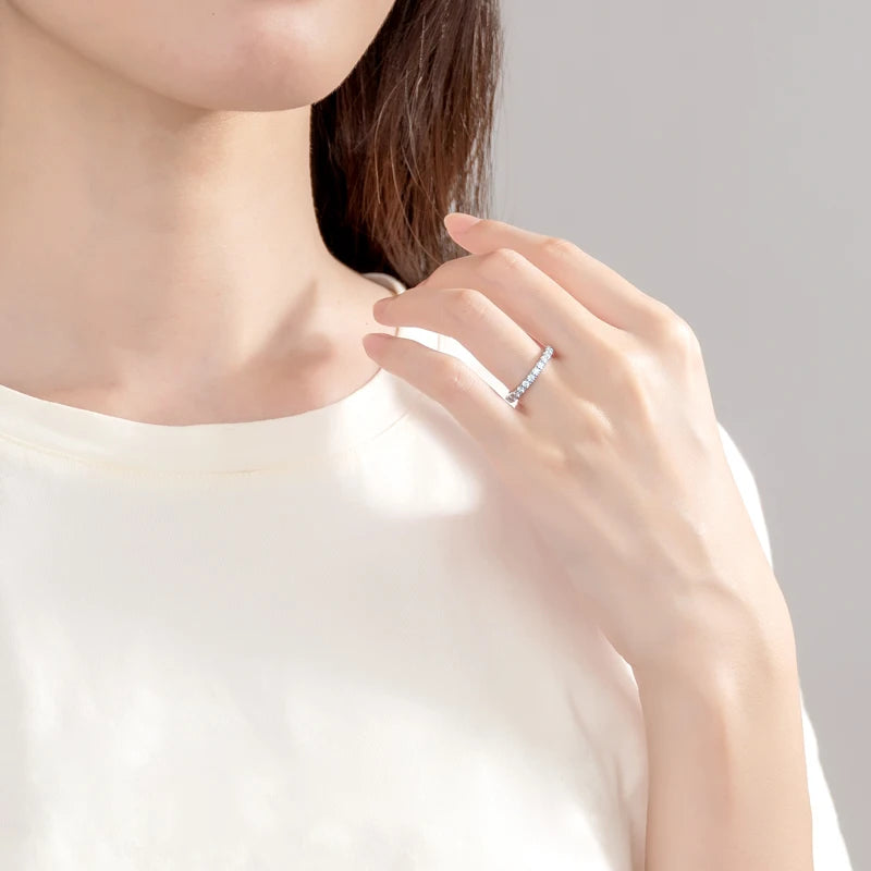Full Eternity Bands 2mm Moissanite with Certificate 925 Sterling Silver Rings for Women All-Around Wedding Jewelry Gifts