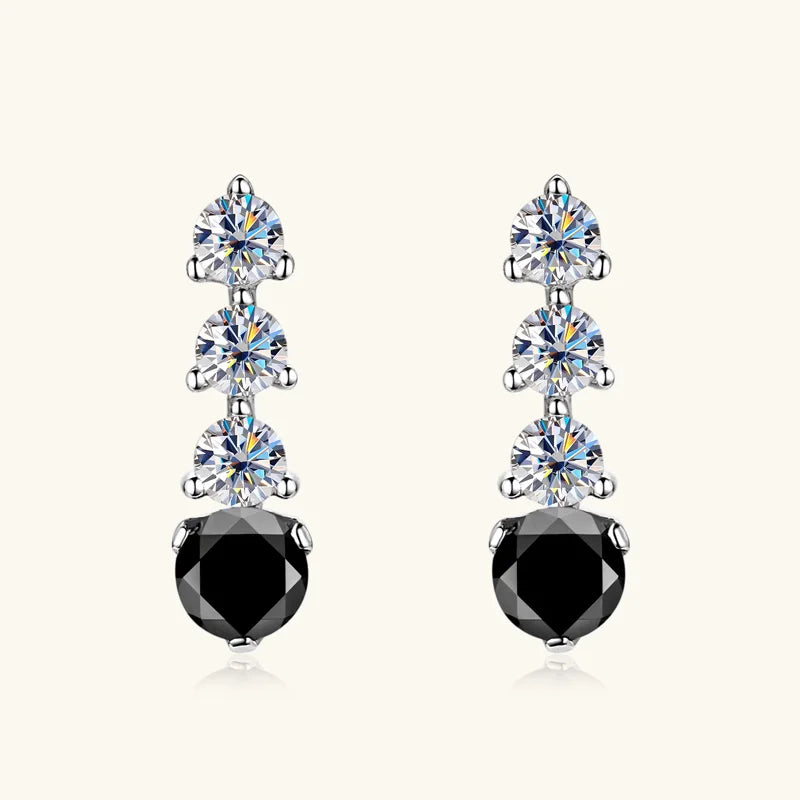 0.38CTTW. Black &White Moissanite Drop Stud Earrings for Women Real 925 Silver Anti-allergy Fine Jewelry Gifts 2025 New