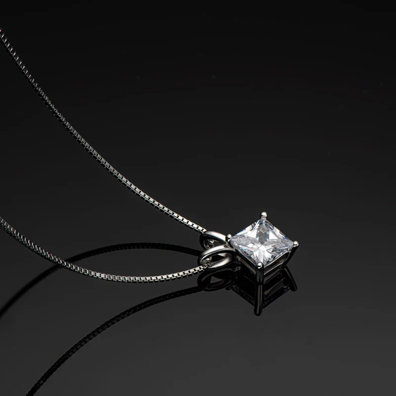 925 Sterling Silver Princess Cut 7*7mm Cubic Zirconia Solitaire Pendant Necklace Aesthetic Accessories for Women Jewelry
