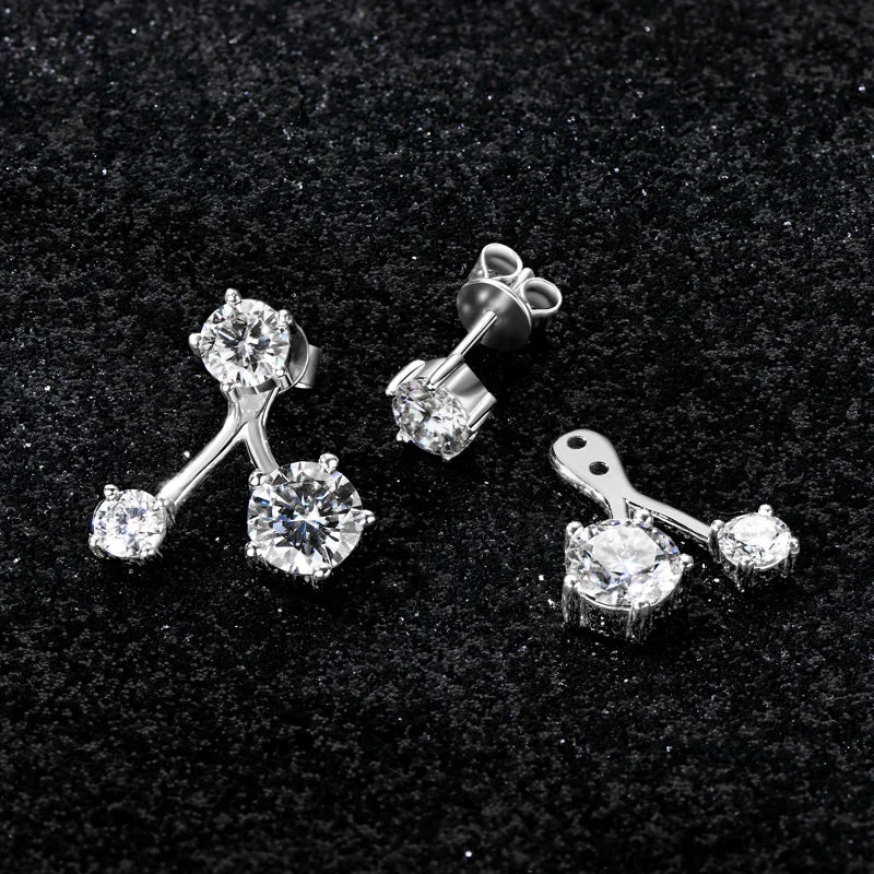 Trendy Dual Use Earrings Jackets 925 Sterling Silver D Color Moissanite Ear Jacket Studs for Women Jewelry Valentine Gifts