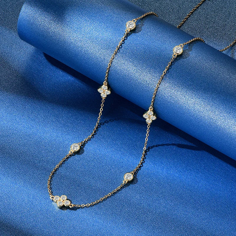 2mm Moissanite Pendant Necklace for Women 925 Silver Four Clover Flower Clavicle Necklaces Charm Valentine Gift 2025 Trend
