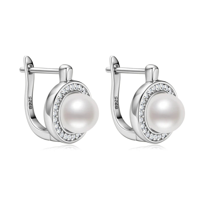 French Elegant 1mm VVS1 Moissanite Earring 925 Silver 7mm Freshwater Pearl Hoops Wedding Earrings for Women Jewelry Gifts