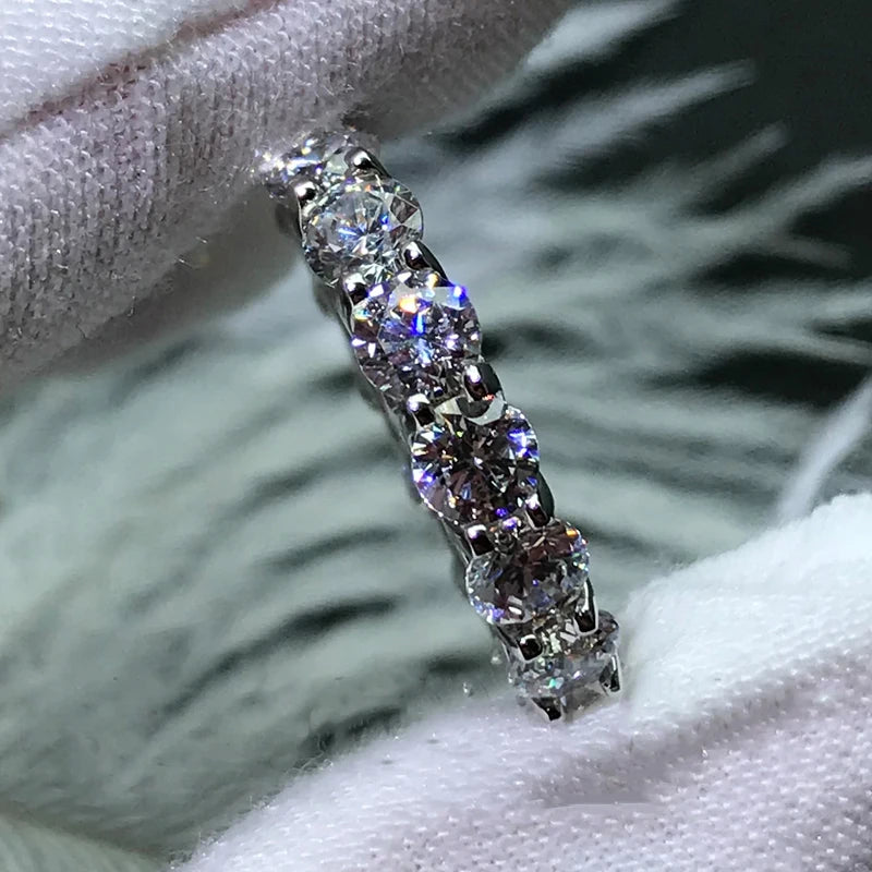 100% Real Silver 925 Full Eternity Ring for Women Simulated Diamond Engagement Wedding Band Finger Rings Cubic Zirconia Jewelry