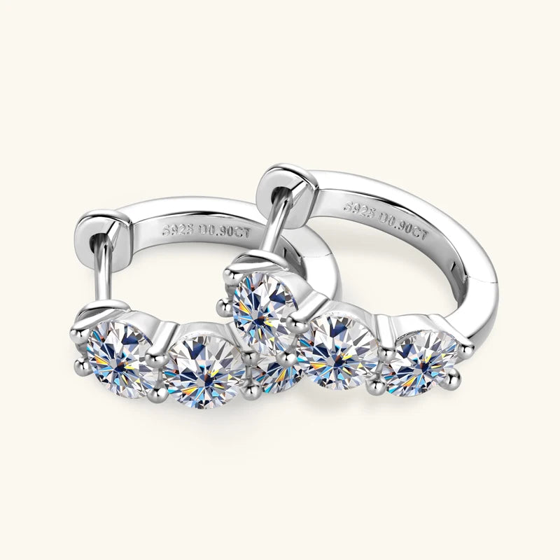 Sparking Small Hoops 4mm 3.5mm Three Stone Moissanite Earrings for Women and Men Real 925 Silver Jewelry Wedding Christmas Gift