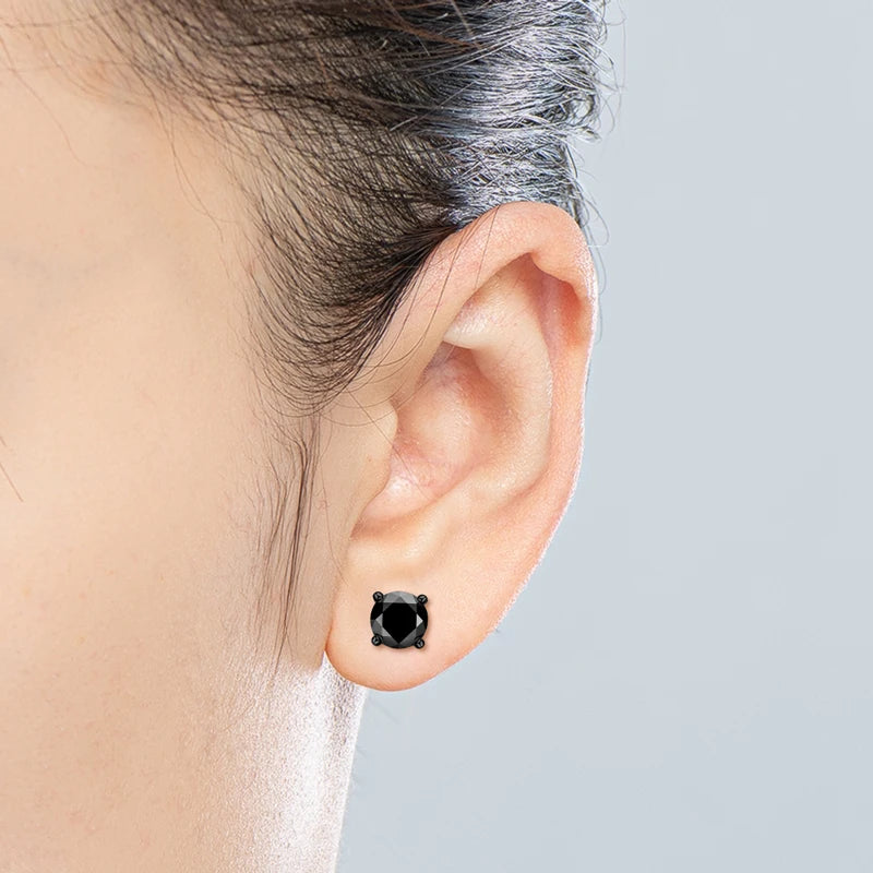 6.25mm Natural Agate Black Stud Earrings for Men Women 925 Sterling Silver Simple 4 Claws Piercing Ear Earring Daily Wear