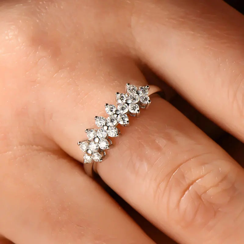 Fashion 2mm D All Moissanite Rings for Women 925 Silver Flower Eternity Ring Bands Daily Wear Finger Jewelry Gifts 2025