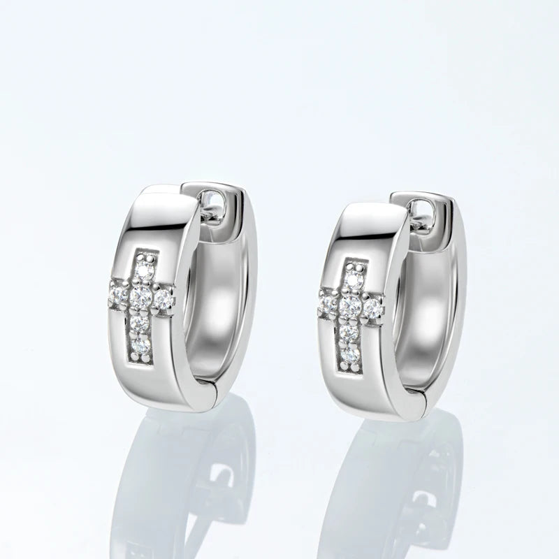 Cross Hoops Men's Earrings Moissanite Diamond Huggie Earring for Women 925 Sterling Silver Earrings Jewelry Birthday Gifts