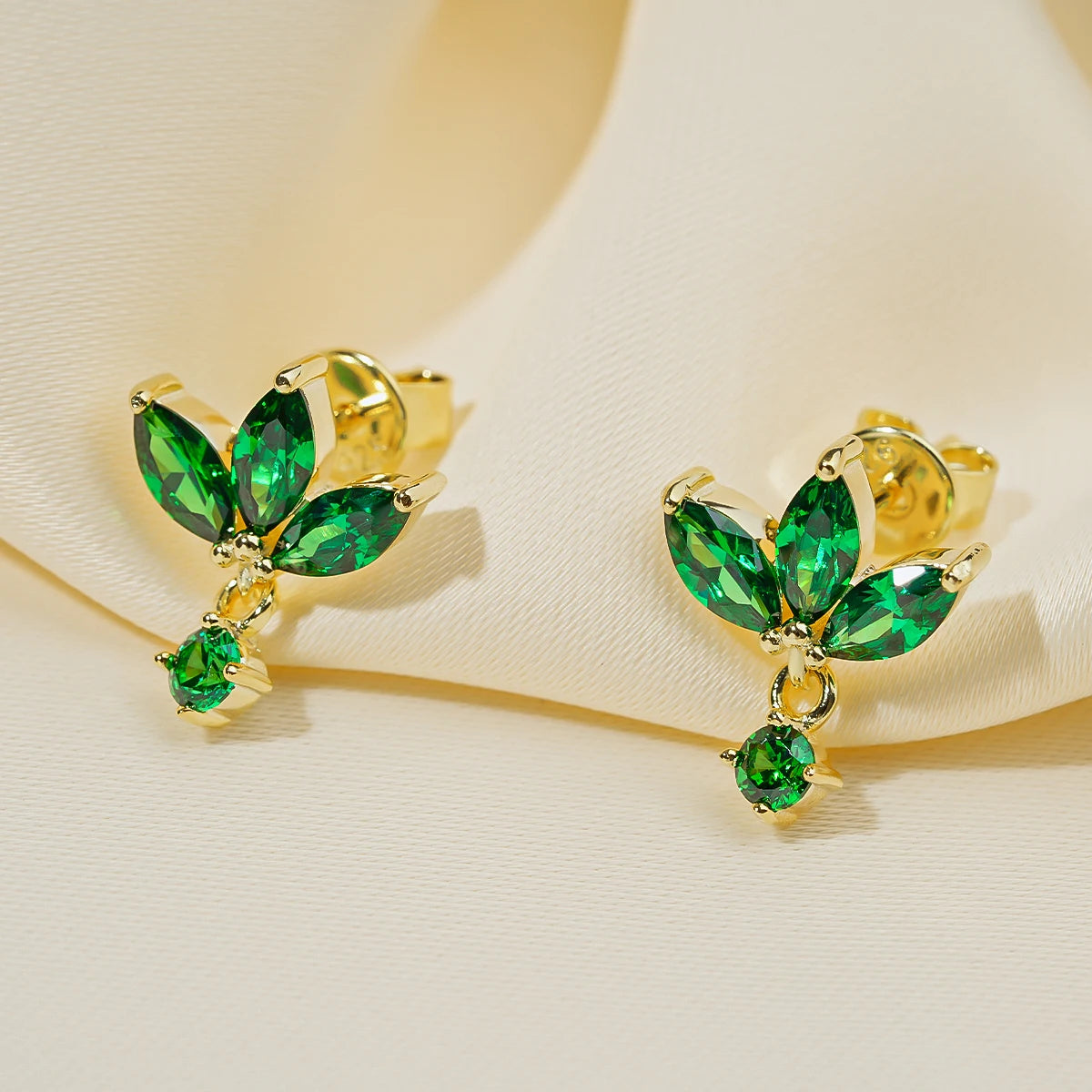 Emerald Cut Gemstone Drop Hoop Earrings for Women 925 Sterling Silver 14K Gold Plated Green Marqusie Round Cut CZ Stud Earrings