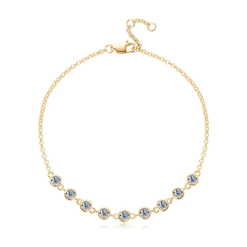 Real 925 Silver Bubble Bracelet 3mm Bezel Round Cut D Color Moissanite Bracelet for Women Jewelry Gifts with Certificate