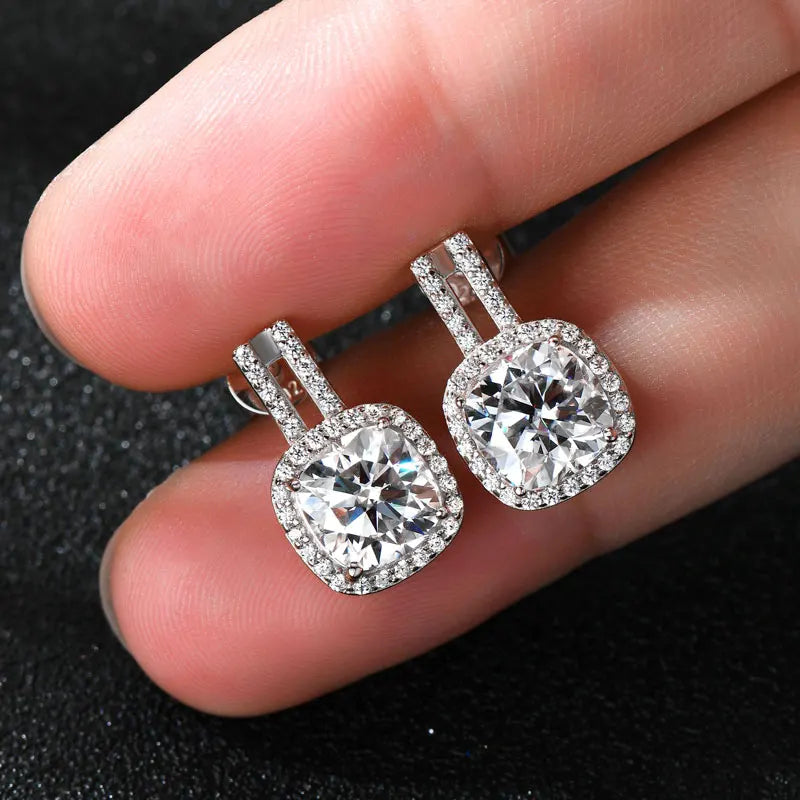 Cushion Cut 2CT D Moissanite Stud Earrings for Women 925 Sterling Silver Luxury Wedding Engagement Jewelry GRA Certified