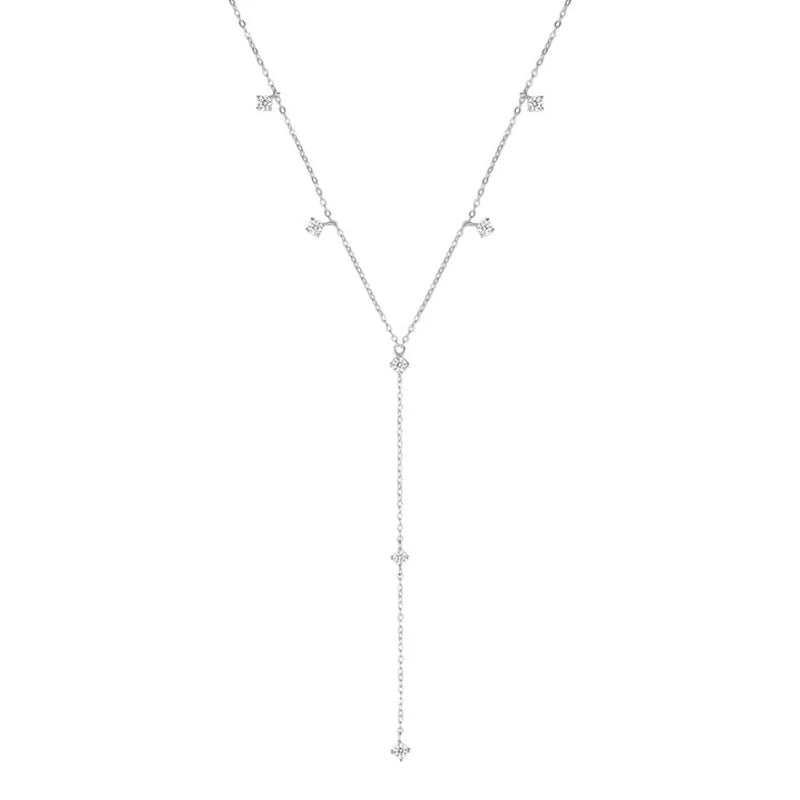 3mm Moissanite Y Chain Necklace 925 Sterling Silver Gold Plated Long Tassel Pendant for Women 2024 Trendy Valentine Gift