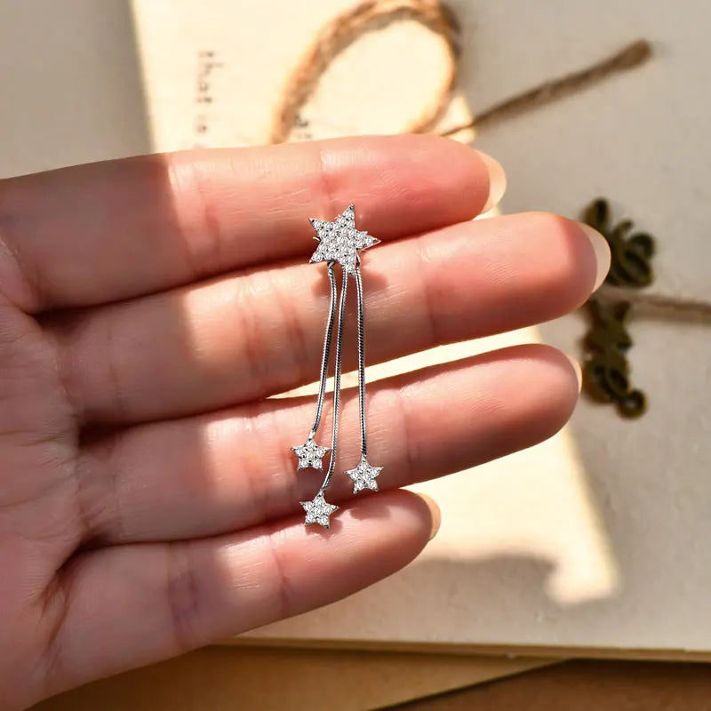 Long Tassel Star Moissanite Pendant Earrings for Women S925 Silver Chain Dangle Drop Earrings Studs GRA Certified Jewelry