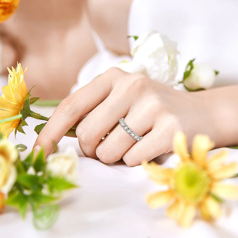 3mm D Moissanite Full Eternity Thin Bands Stackable Engagement Wedding Ring White Gold Silver 925 for Women Jewelry Gifts