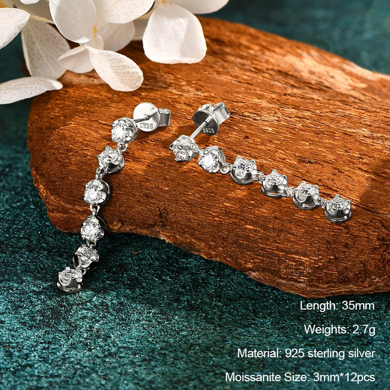 Long Tassel Star Moissanite Pendant Earrings for Women S925 Silver Chain Dangle Drop Earrings Studs GRA Certified Jewelry