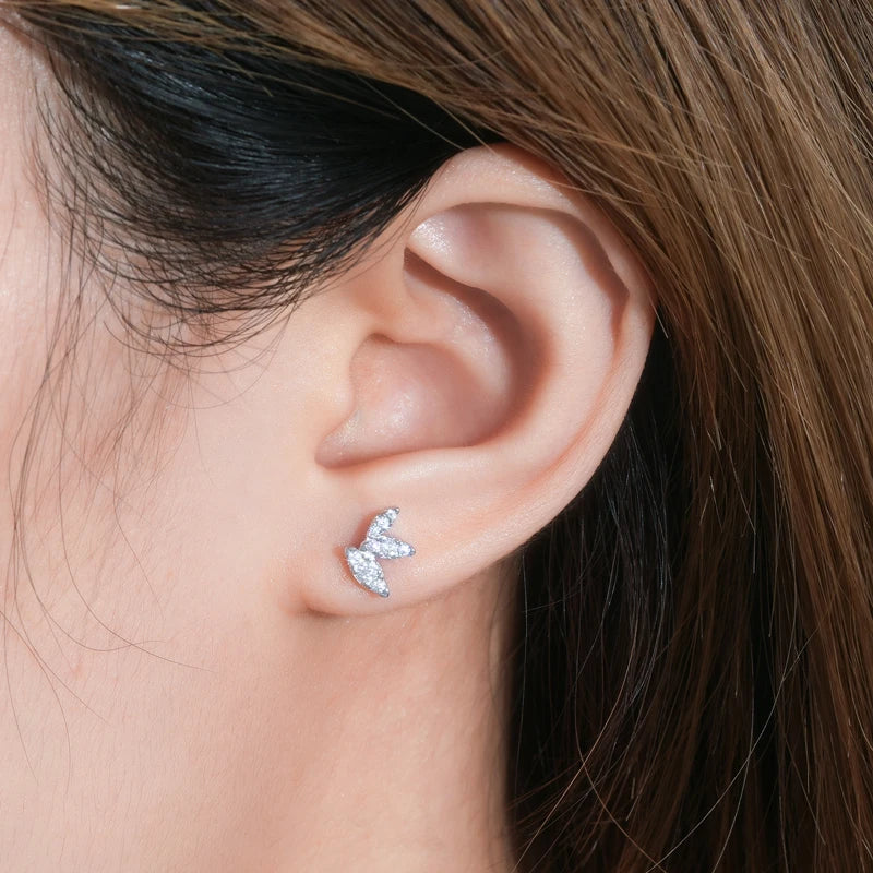 Cute Leaf-shape Moissanite Earrings 925 Sterling Silver Mini Studs Piercing Ear Earrings for Women Jewelry GRA Certificate