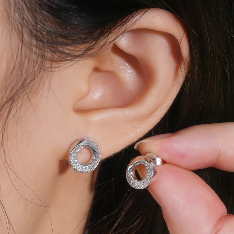 Doughnut Circle D Color Moissanite Stud Earrings for Women Men Real 925 Silver Piercing Ear Jewelry with GRA Certificate