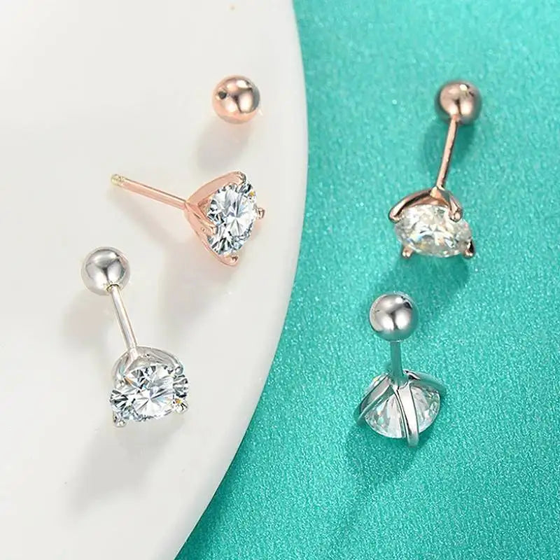 Real 925 Sterling Silver 0.3CT 0.5CT 1.0CT D Color Moissanite 4 Claw Stud Earrings Screw Back Daily Wear Hypoallergenic Jewelry