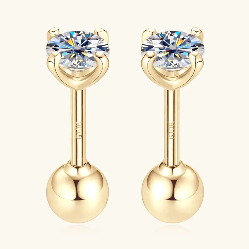 10K Yellow Gold Moissanite Sparking Stud Earrings for Couple Men Women Real Gold Wedding Jewelry D Color VVS1 Lab Diamond