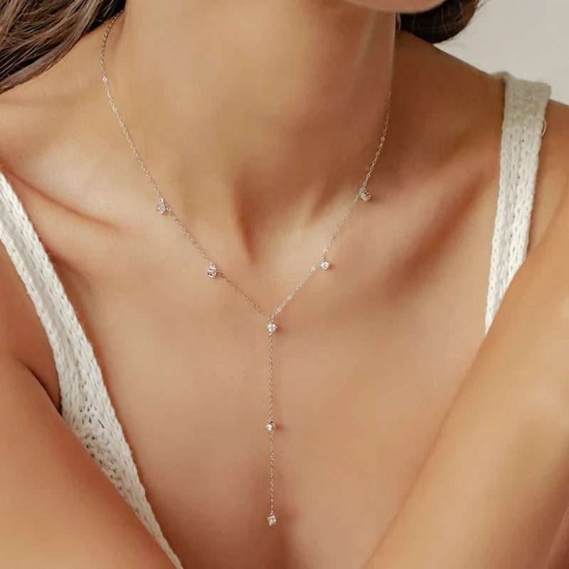 3mm Moissanite Y Chain Necklace 925 Sterling Silver Gold Plated Long Tassel Pendant for Women 2024 Trendy Valentine Gift