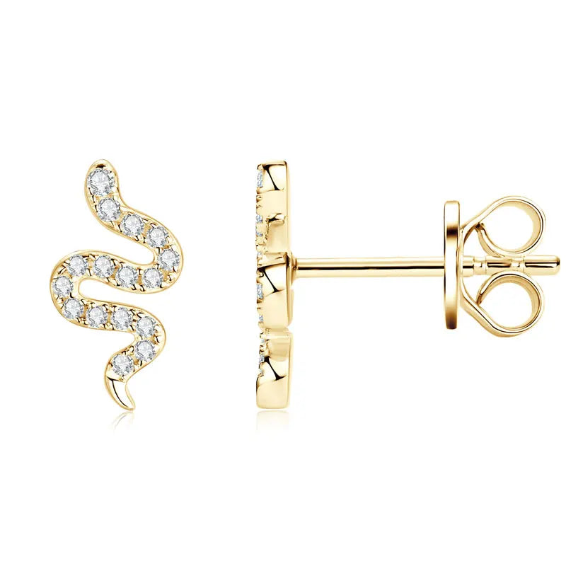 Tiny Spirit Snake Moissanite Earrings Studs Real 925 Silver for Women Men Gift 2025 Unique Animal Design Charm Jewelry GRA