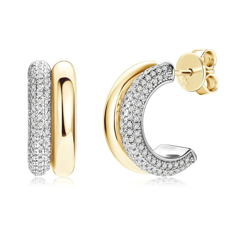 2024 Pave Moissanite Piercing Stud Earrings 925 Silver for Women Gifts Personality Punk C-shaped Earring Double Open Hoops GRA