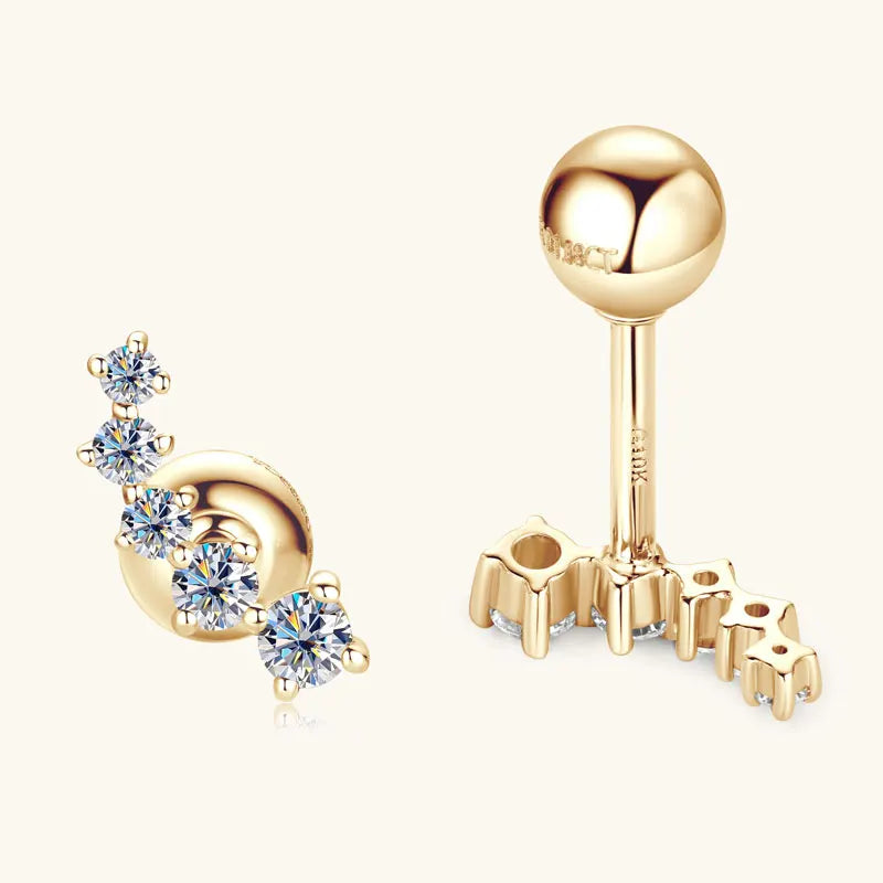 Real Gold 10k D-E Moissanite Stud Earrings Yellow Gold 5-stone Mini Earrings GRA Certified Wedding Engagement Jewelry for Women
