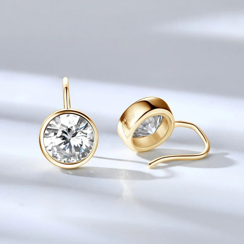 Sparking 8mm 2ct D Color Moissanite Drop Earrings Hooks 925 Silver for Women Bezel Setting Wedding Earrings Original Jewel