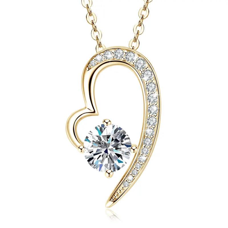 Real 925 Silver Heart Pendant Necklace Moissanite 1CT 6.5mm S925 Chain for Women Lover Girl Christmas Valentine's Day Gift