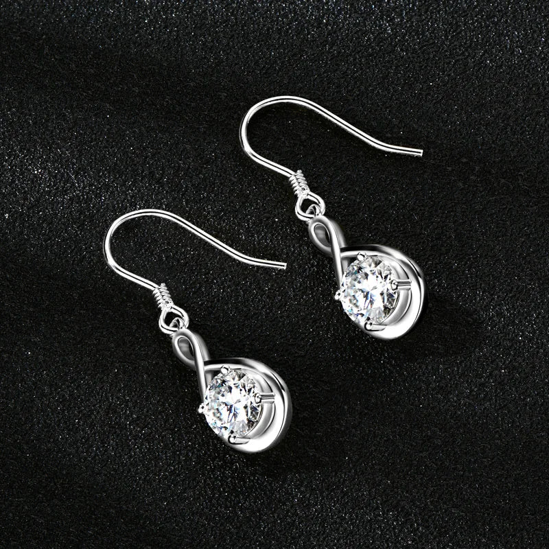 925 Sterling Silver 6.5mm 1.0 Carat Moissanite Drop Dangle Earrings Infinity Hook Wedding Jewelry Women's Christmas Gift