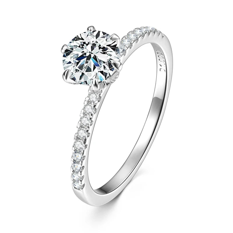 100% 925 Silver 1CT 6.5mm Round Moissanite Wedding Rings Engagement Promise Finger Ring GRA Certified Jewelry For Women