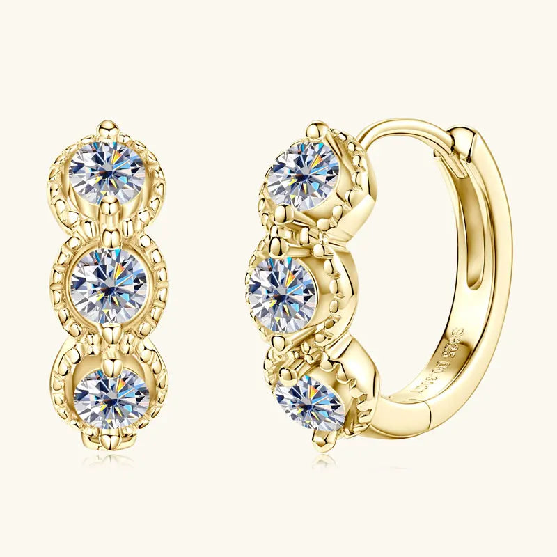 2025 New 3mm Round Moissanite Three Stone Hoop Earrings Real 925 Sterling Silver Earrings Jewelry Valentine's Day Gift for Women
