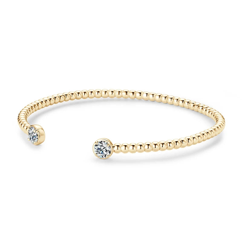 Solid Bangle Real 925 Silver 5mm 1ctw. D Color Bezel Round Moissanite Bracelet for Women Open Bangle Cuff Gift GRA Jewelry